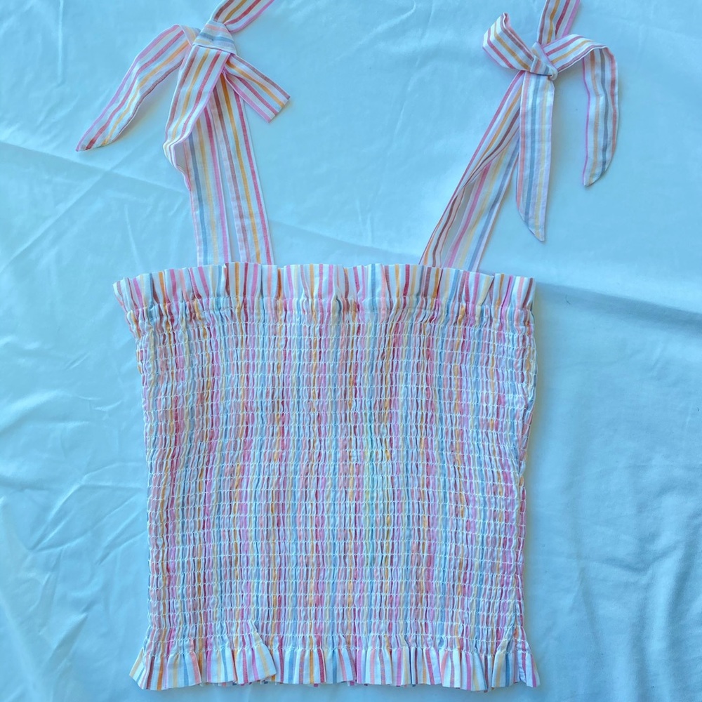 Sz XS Gianni Bini Pink Stripe Tie Strap Ruched Top